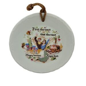 Cross Stitch Sampler Pattern Happy Hostess Plate Ironstone England Farmhouse